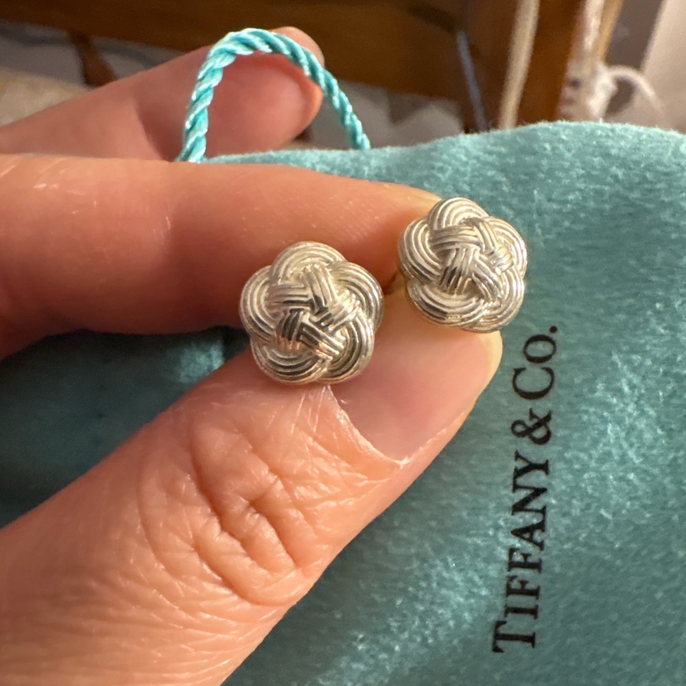 Tiffany & Co. Sterling Silver Celtic Knot /Flower Weave Knot Studs (Rare)